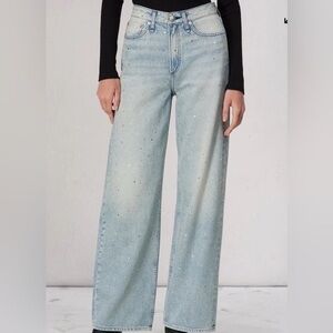 Sz 27 Rag & Bone Logan Bejeweled Wide-Leg Jeans